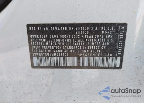 2021 Volkswagen Jetta 1.4T R-Line/1.4T S from USA, damaged, VIN 3VWN57BU1MM065701